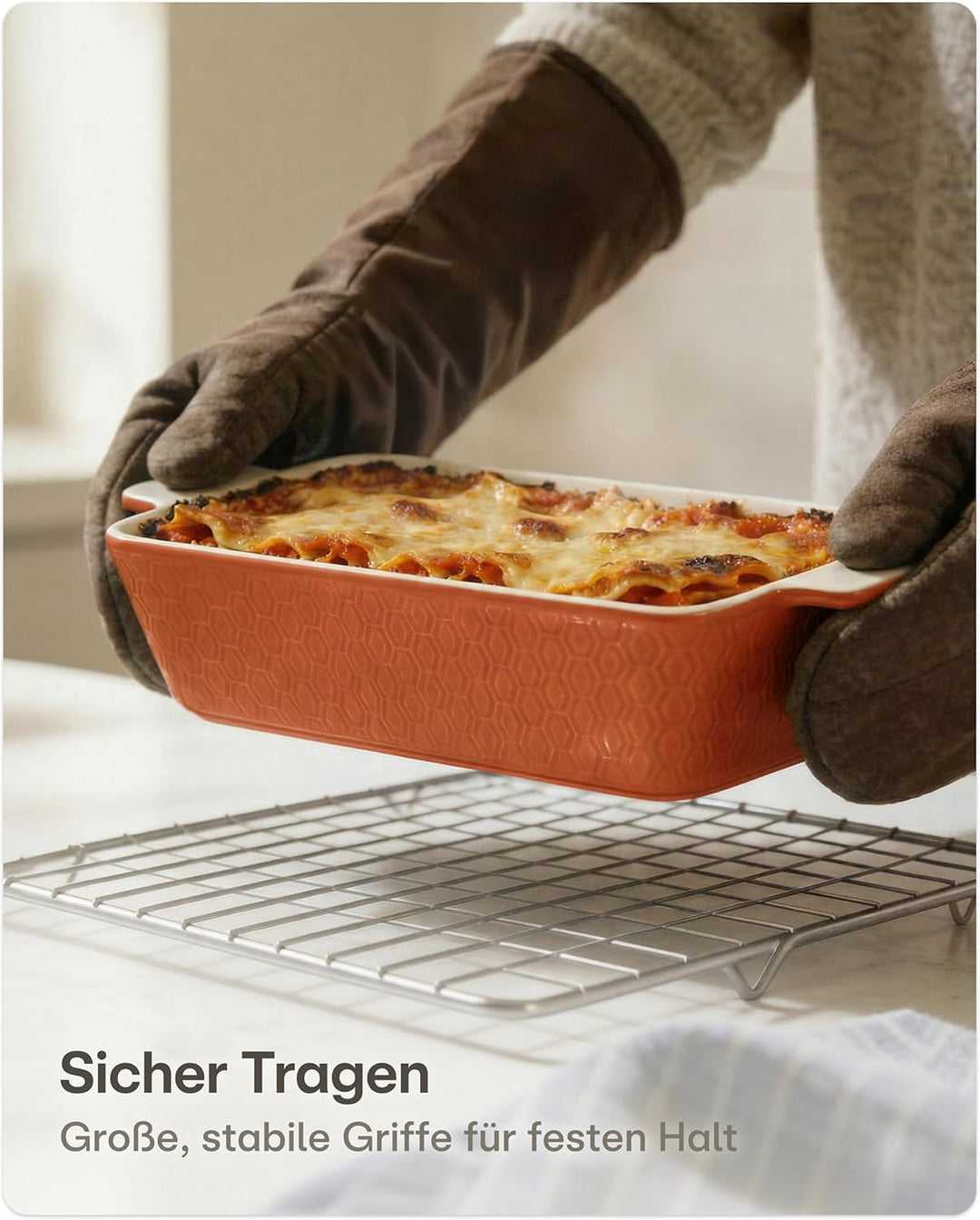 Auflaufform Gross aus Keramik - Extra Hoher Rand - Für Lasagne, Tiramisu & Auflauf - Eckig - Rot, Ro