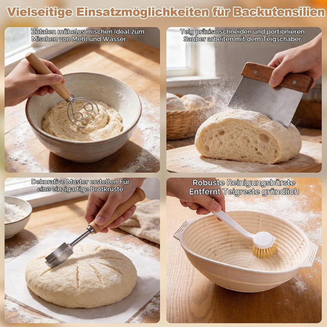 Sauerteig Starter Set mit 2 Gärkörbchen, 730ML Sauerteig Glas, Brotbackzubehör kit, Brot Backen Zube