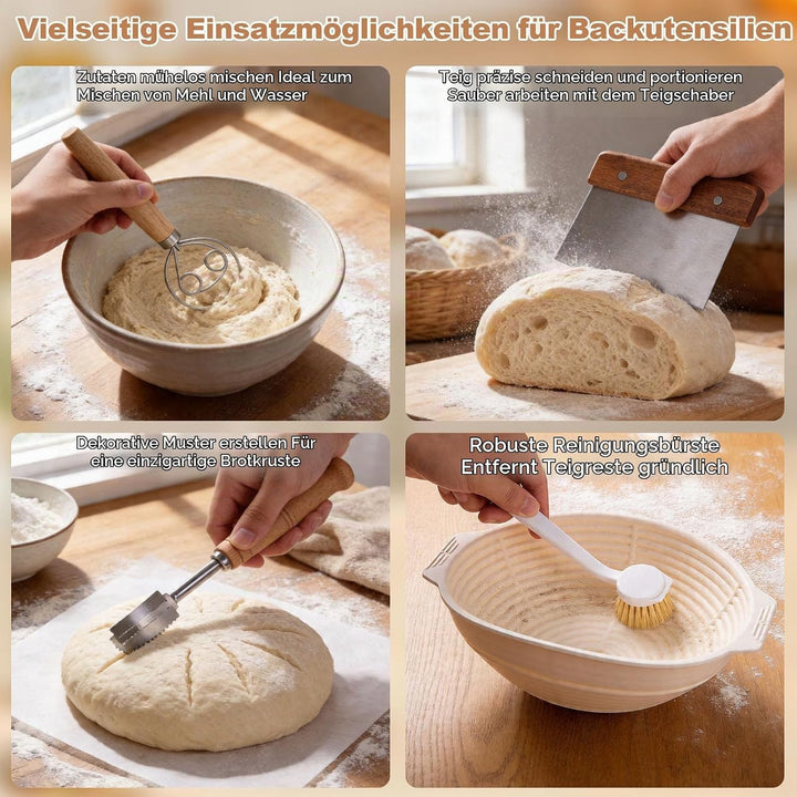Sauerteig Starter Set mit 2 Gärkörbchen, 730ML Sauerteig Glas, Brotbackzubehör kit, Brot Backen Zube
