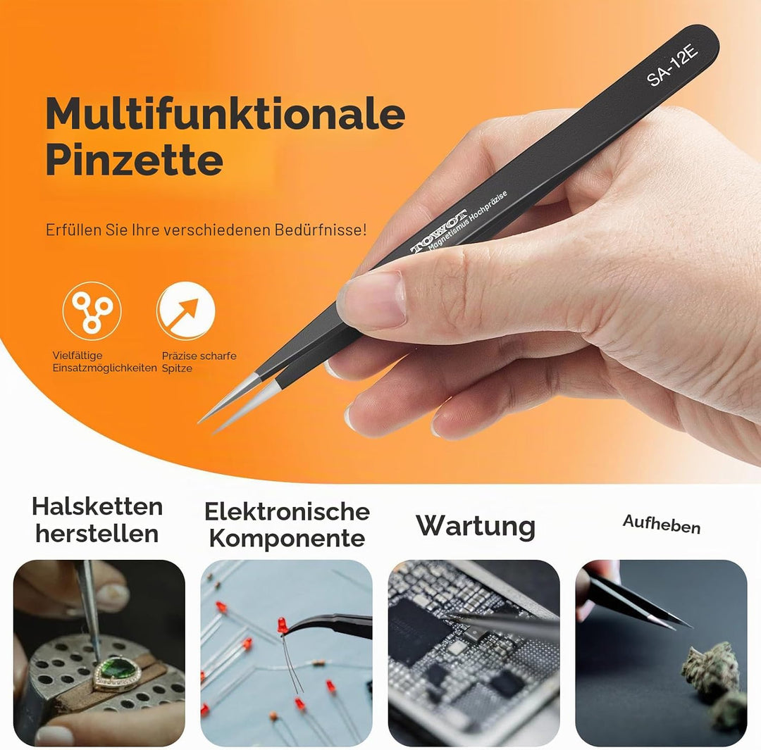 TOWOT 5PCS Präzisions Pinzette, Antistatische Edelstahlpinzette für Elektronik, Handwerk, Schweissen