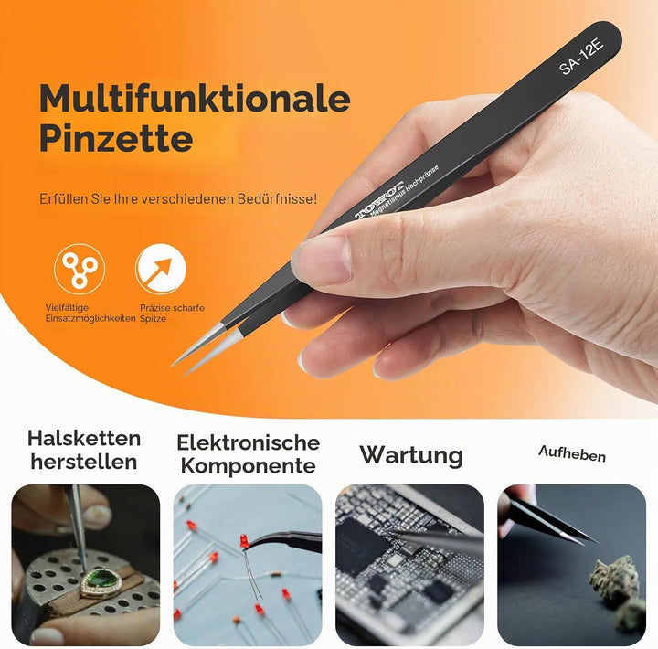 TOWOT 5PCS Präzisions Pinzette, Antistatische Edelstahlpinzette für Elektronik, Handwerk, Schweissen