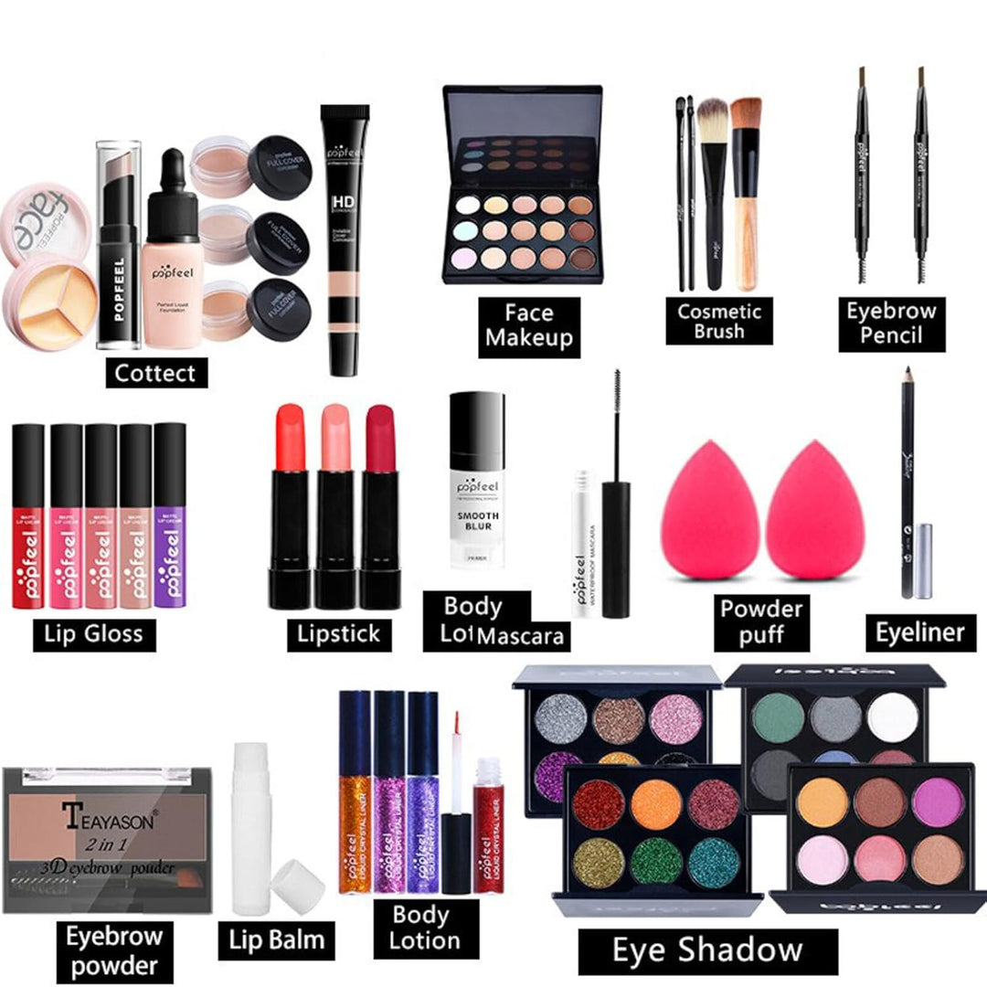 37St Schminkkasten Make-Up Set, Professionelles Kosmetische Schmink Set mit Lidschatten Lippengloss