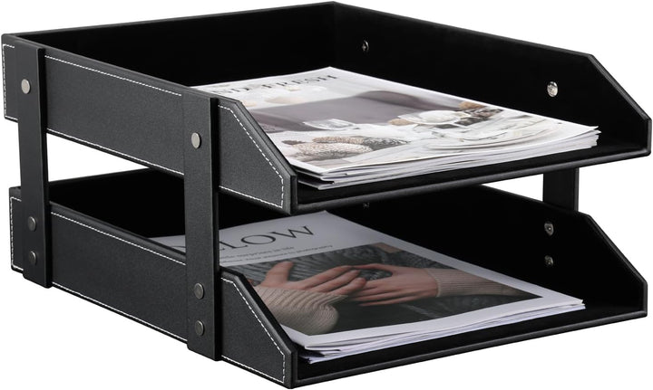 KINGFOM™ A4 Leder Briefablage (2 Schubladen-schwarz)