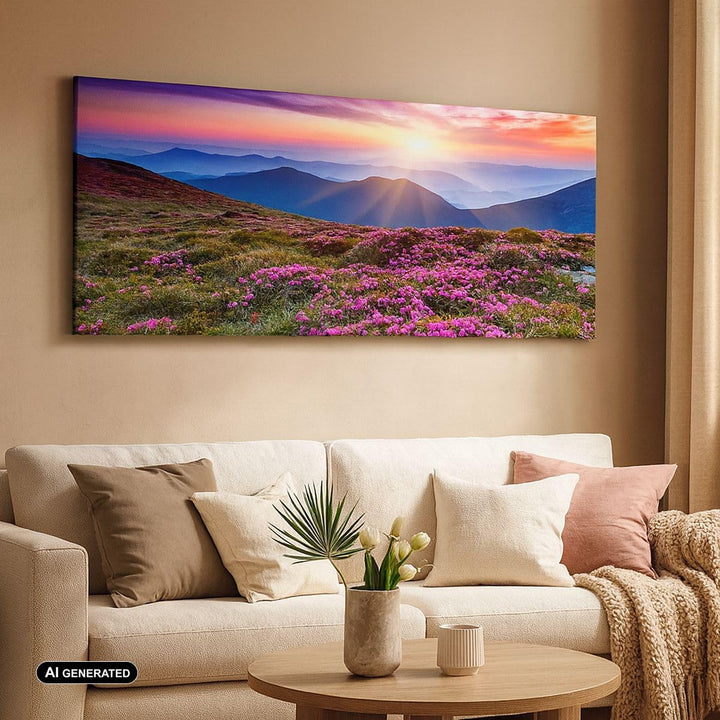 Wandbilder Dekoration Wohnzimmer Wiese Berg Himmel Landschaft Panorama Bilder auf Leinwand 120x50cm