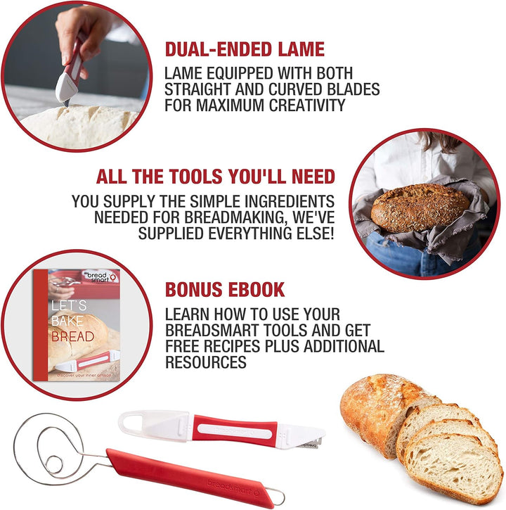 Breadsmart Artisan Bread Making Kit - 5 PC-Backzubehör-Satz - Lame, Schaber, Schneebesen, Baumwollei