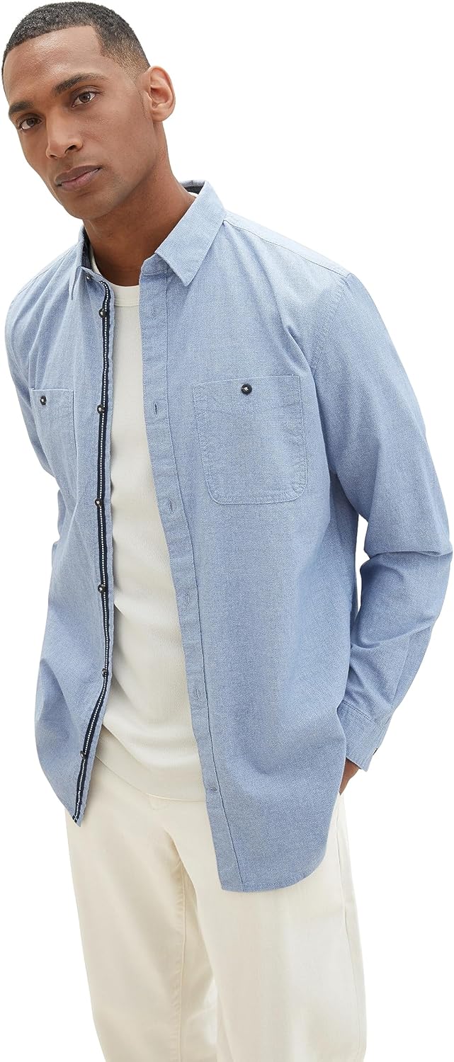 TOM TAILOR Herren Hemd M 33859 - Hockey Blue Offwhite Structure, M 33859 - Hockey Blue Offwhite Stru