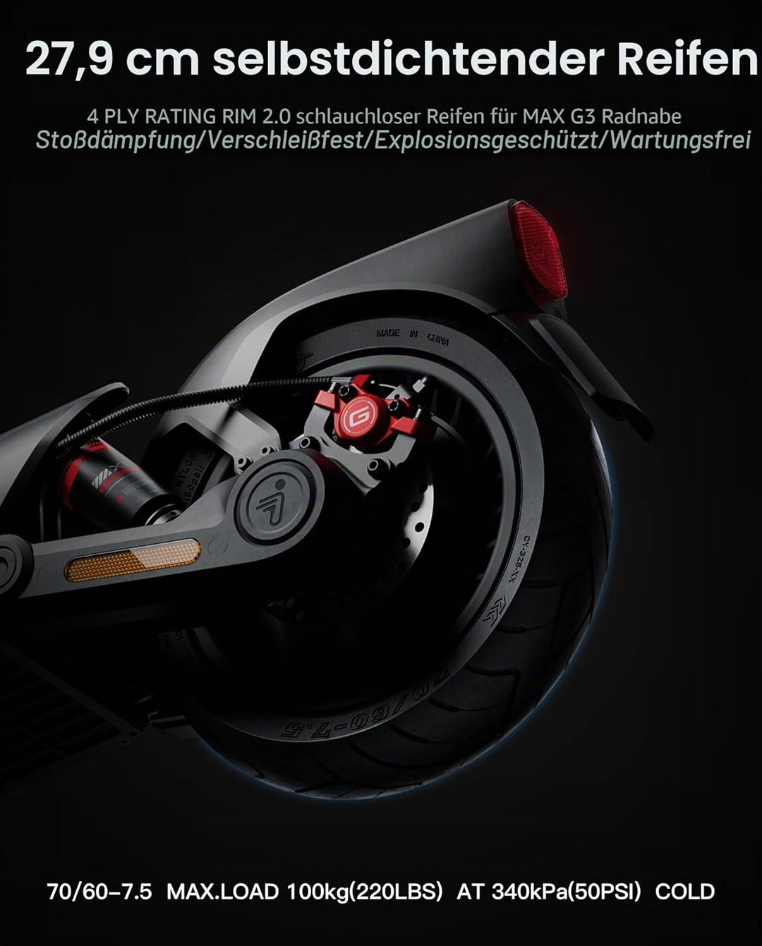 70/60-7.5 Jelly-Reifen Kompatibel mit Segway Ninebot Max G3 / G3E / G3D Kickscooter Leer Outer Tyre