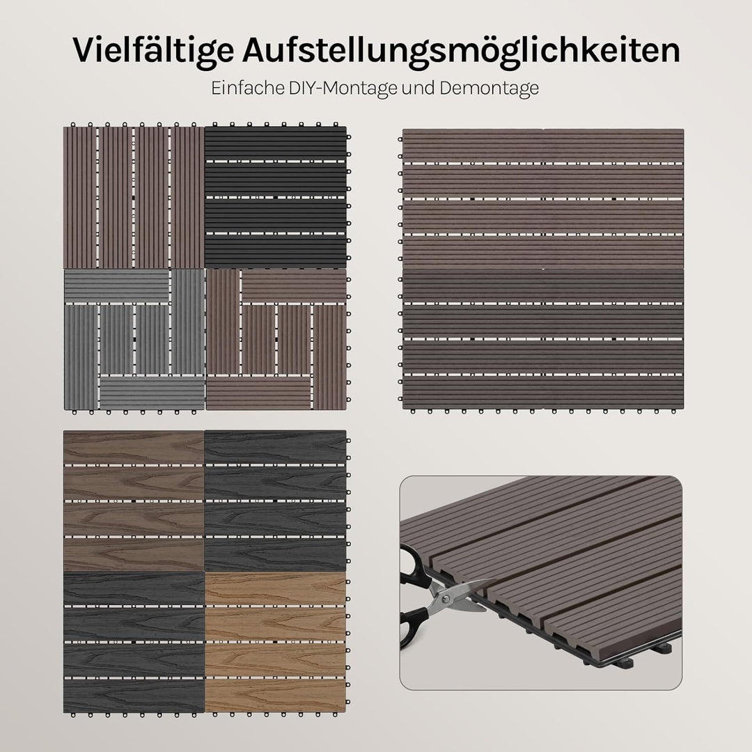 WOLTU WPC Terrassenfliesen Terrassendielen Holz-Optik 30x60cm, Fliese Bodenfliese Klickfliese mit kl