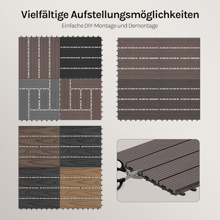 WOLTU WPC Terrassenfliesen Terrassendielen Holz-Optik 30x60cm, Fliese Bodenfliese Klickfliese mit kl