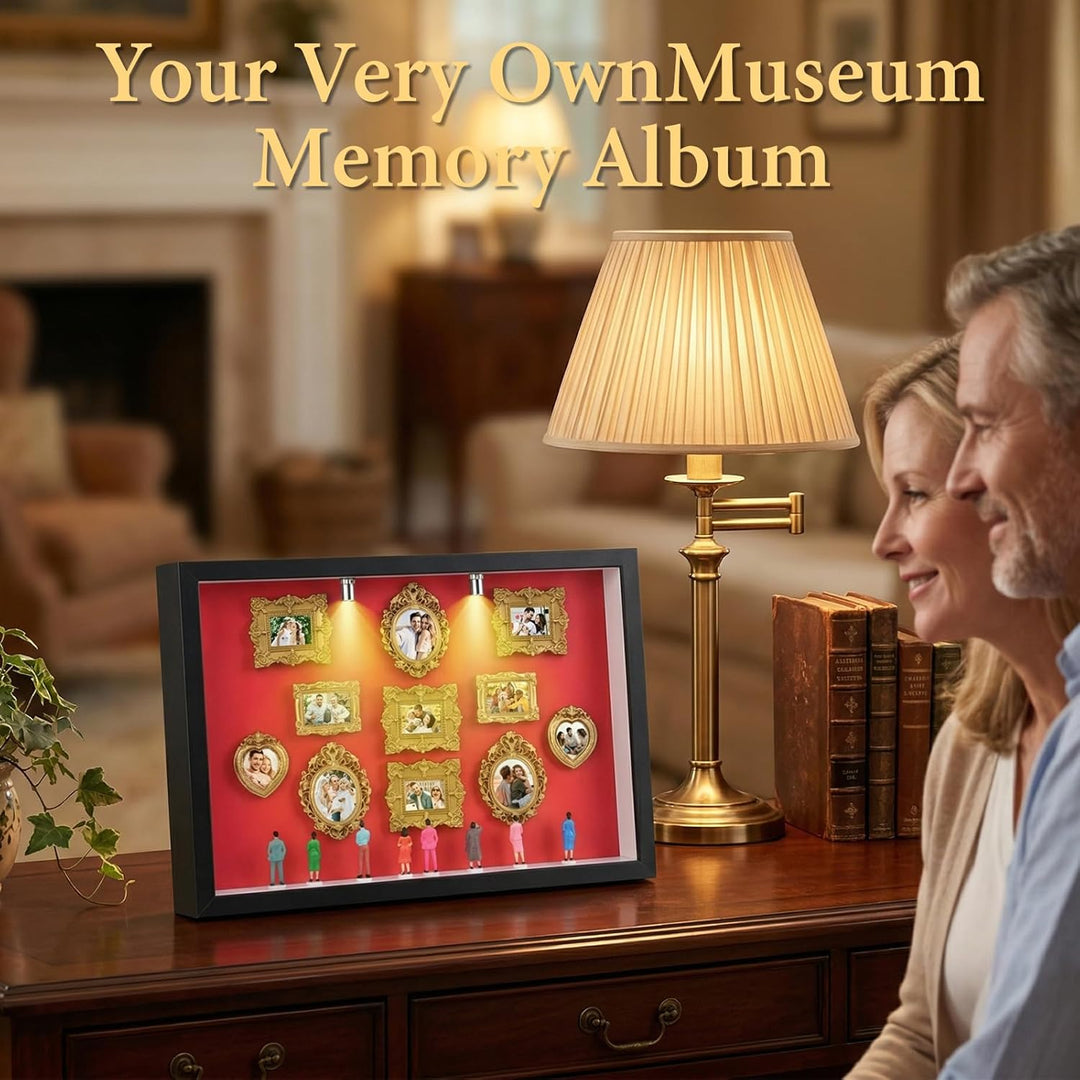 DIY Mini Museum Bilderrahmen, Mini Figuren Menschen Museum Silhouette Box mit Golden Rahmen & LED Li