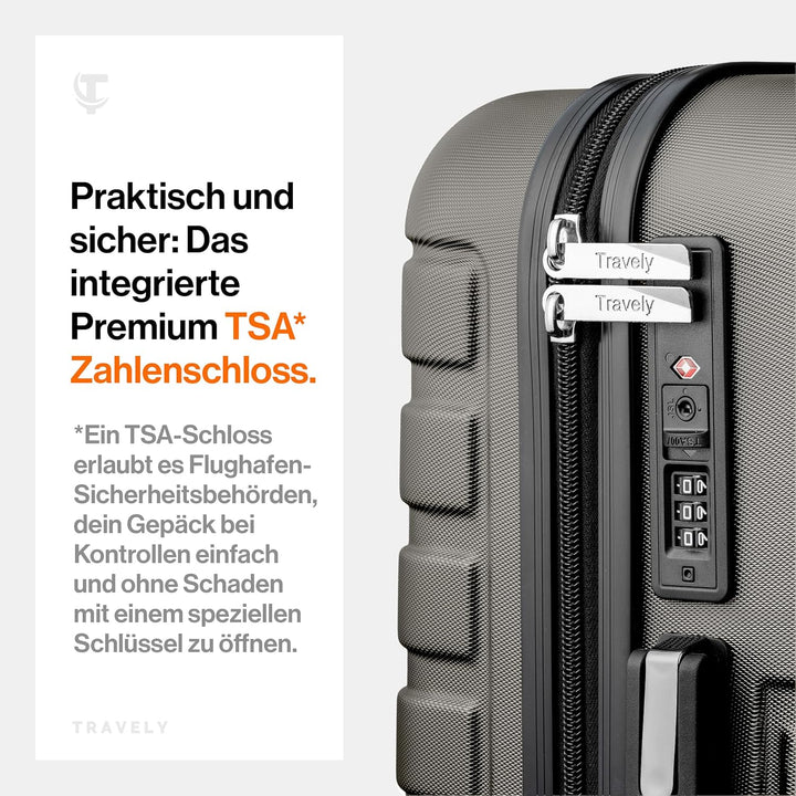 Travely Premium Handgepäck Koffer 55x40x20cm - passend für Ryanair, Lufthansa, Eurowings und co. I 3