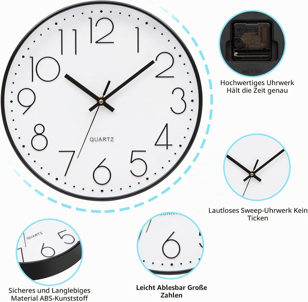 Küchenuhr Gross Wanduhr Ohne Tickgeräusche Lautlos 30cm Quarz Batterie Betriebene Wanduhr Einfach zu