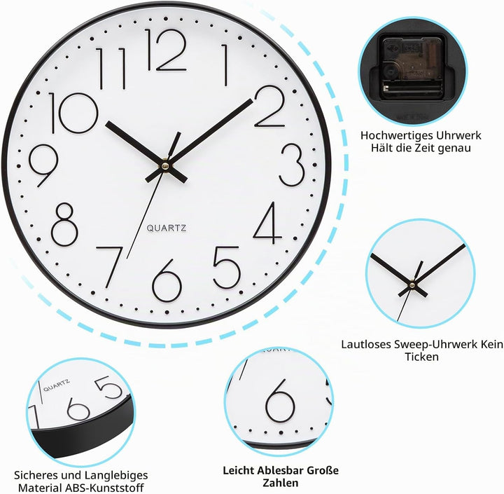 Küchenuhr Gross Wanduhr Ohne Tickgeräusche Lautlos 30cm Quarz Batterie Betriebene Wanduhr Einfach zu
