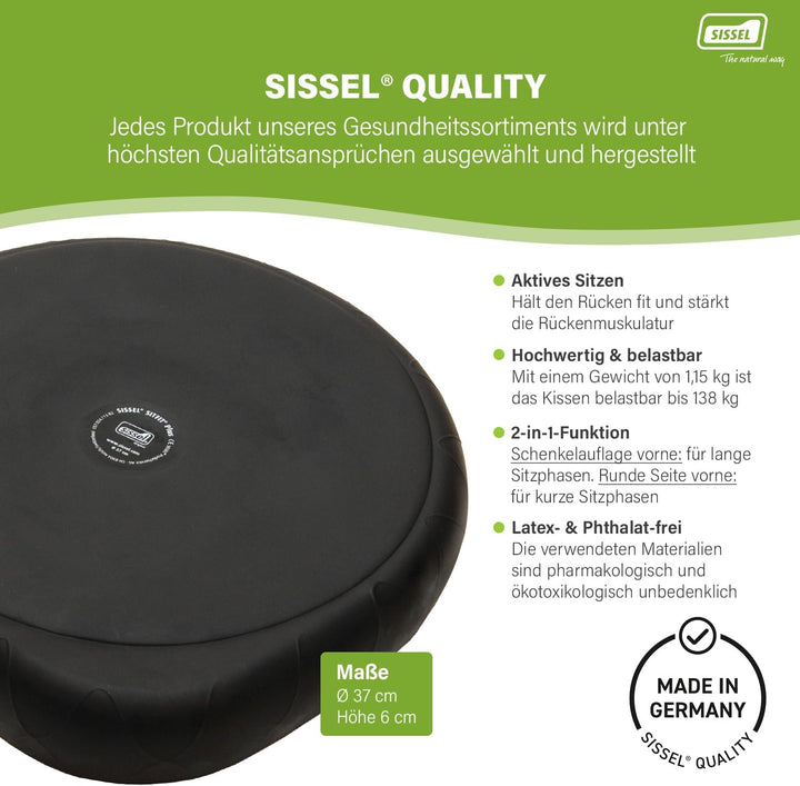 SISSEL SITFIT Plus, Luftgefülltes Sitzkissen, Balance und Sitzhaltung , Ø 37 cm, schwarz Schwarz Sin