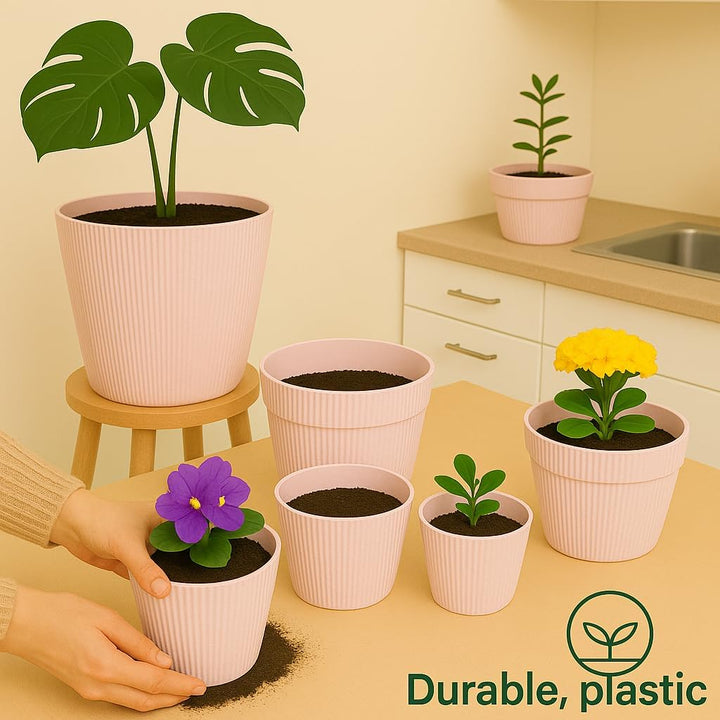 Home Garden Ornaments Blumentopf Set 3er – Kunststoff Übertopf, geriffeltes Design, modern & dekorat