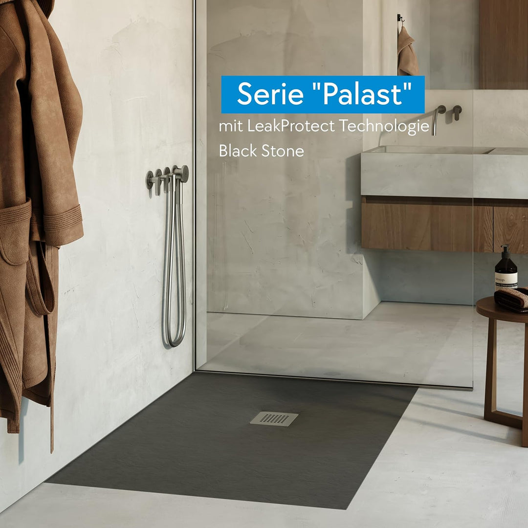 AQUABAD Duschwanne/Duschtasse Palast mit LeakProtect Technologie Black Stone 90x140cm Rechteck - Ble