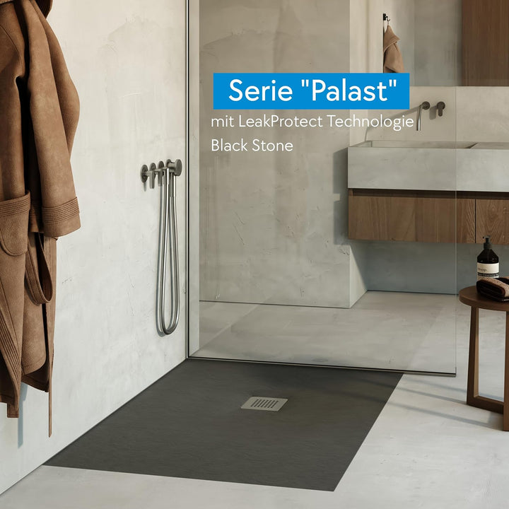 AQUABAD Duschwanne/Duschtasse Palast mit LeakProtect Technologie Black Stone 90x140cm Rechteck - Ble