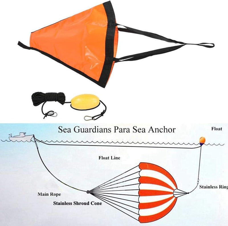 MAGT Drift Sock Sea Anchor, 32-Zoll-Drift Anchor Angelanker Zubehör Boje Ball Float Leash Sea Brake