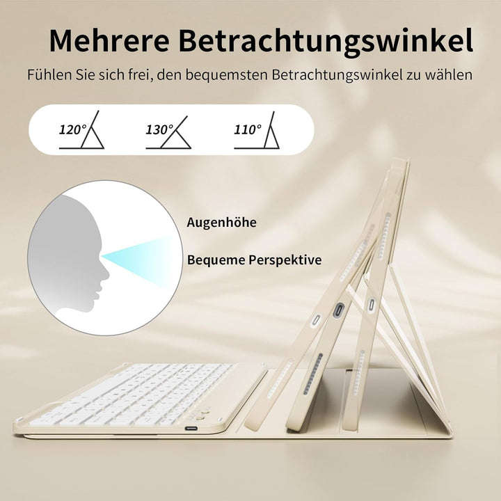 Hülle mit Tastatur für iPad A16 11/10 Generation (2025/2022, 11/10.9 Zoll) mit Stifthalter, Magnetis