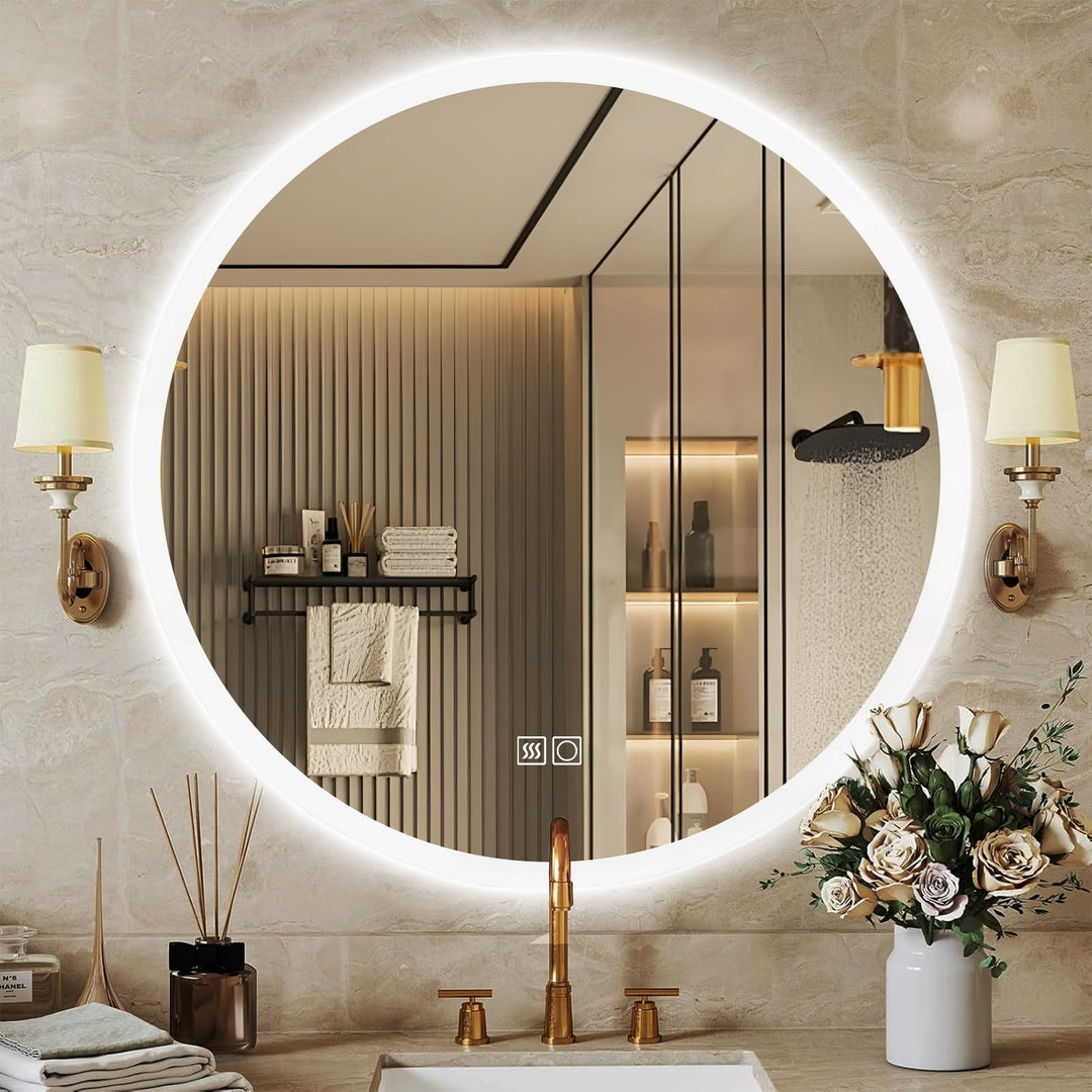 60cm runder LED Badezimmerspiegel mit Beleuchtung - Kosmetikspiegel mit Berührungssensor, 3 Lichtfar