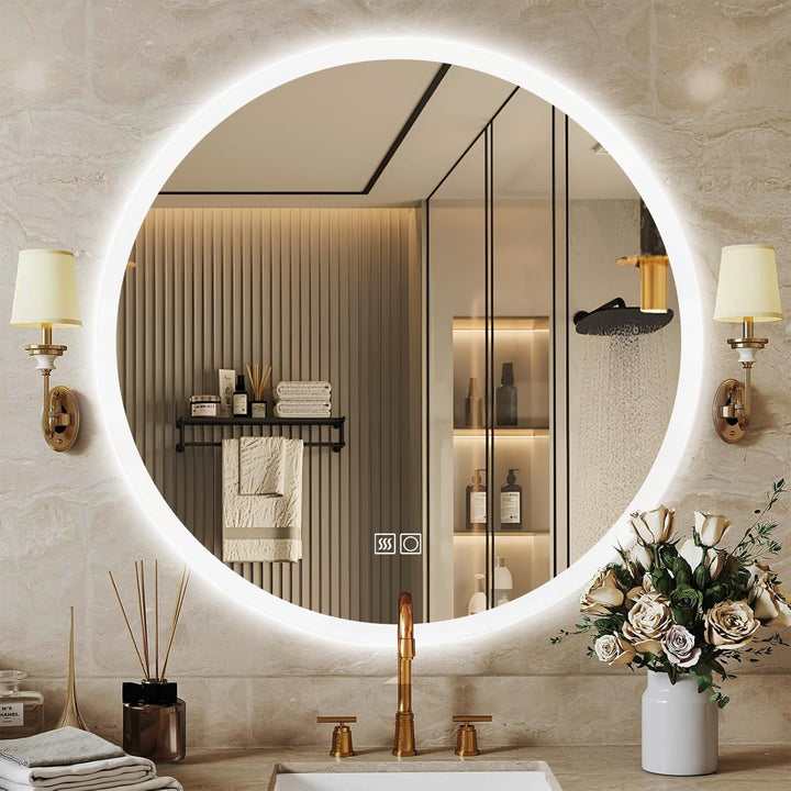 60cm runder LED Badezimmerspiegel mit Beleuchtung - Kosmetikspiegel mit Berührungssensor, 3 Lichtfar