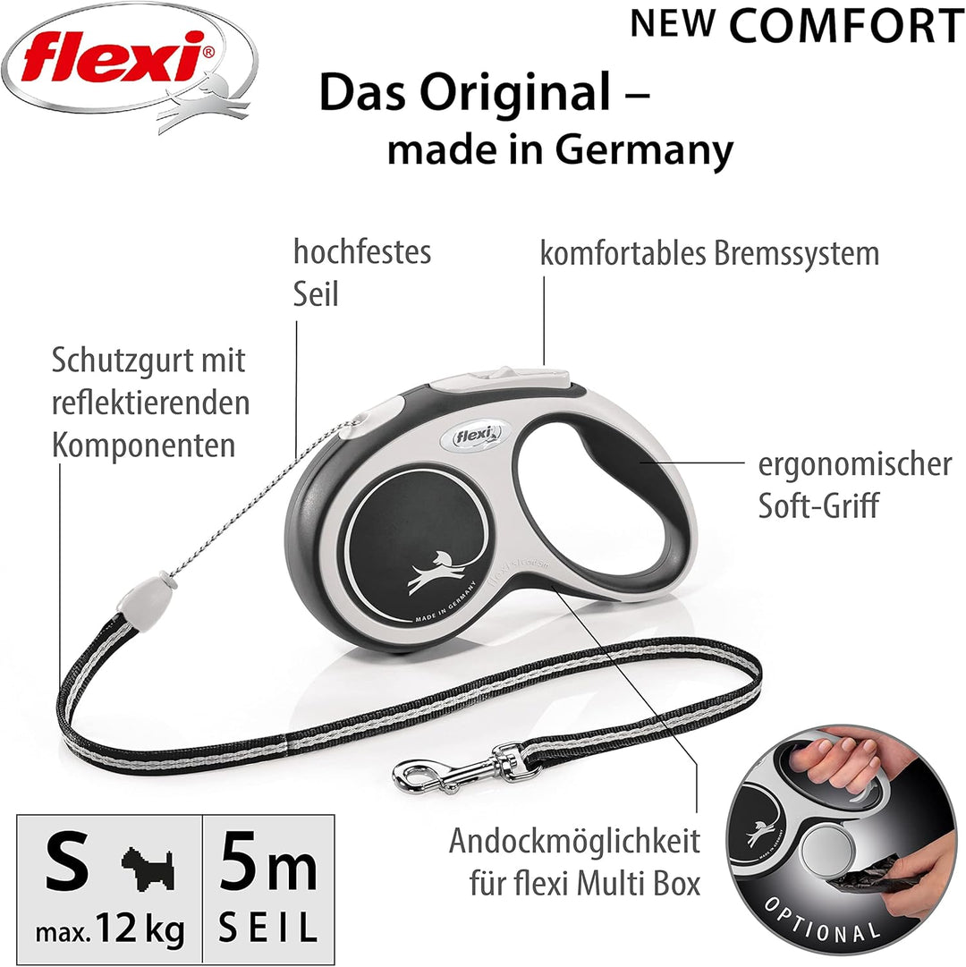 flexi Hundeleine, ausziehbar, mit weichem Griff, 3 m / 5 m / 8 m / 8 m / 8-20 kg, 4000498042847, Sch