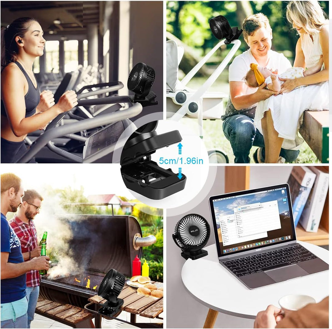 ELZO 12000mAh Camping Ventilator, Wiederaufladbarer Tischventilator USB Mini Ventilator mit LED Lich