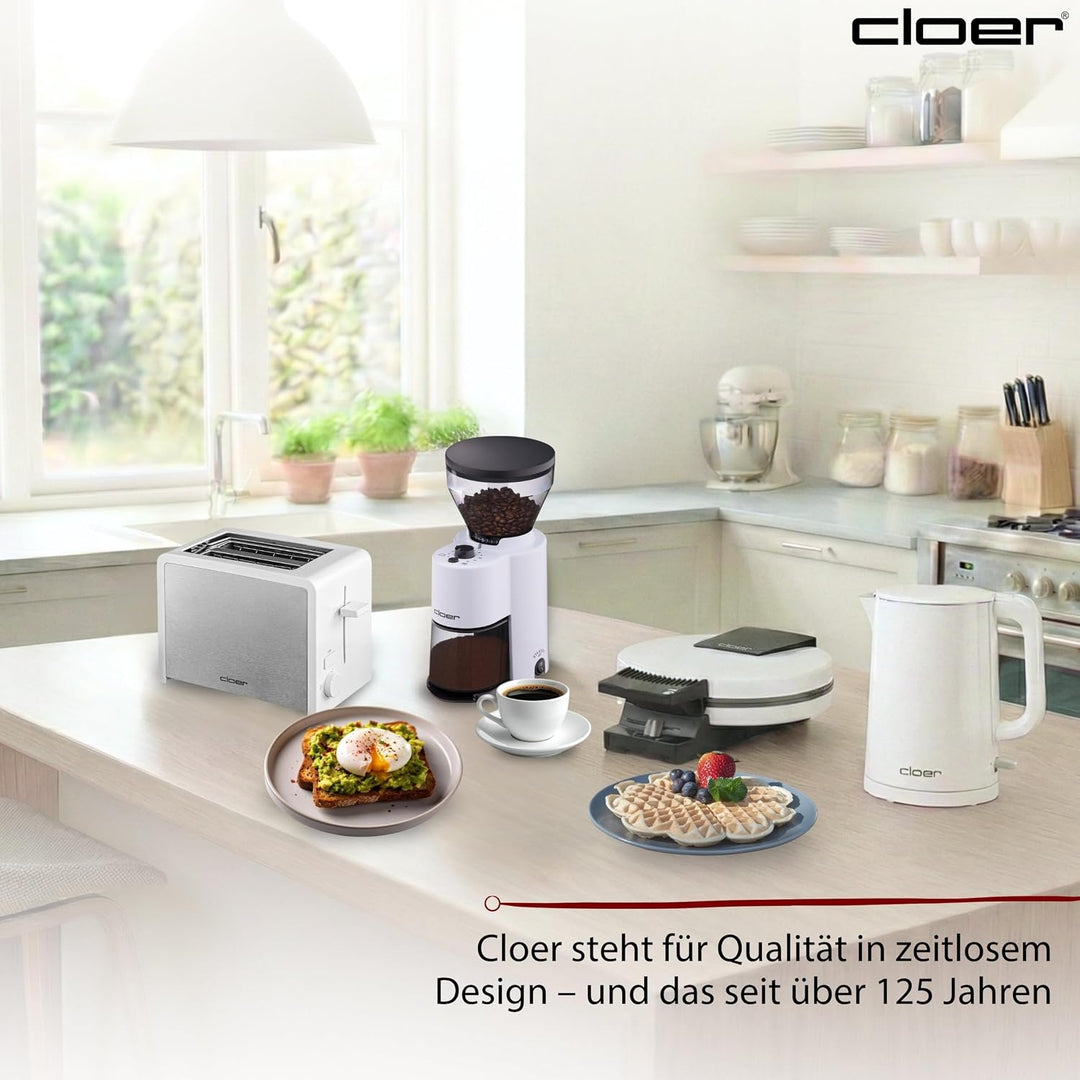 Cloer 3211 Toaster, 825 W, für 2 Toastscheiben, integrierter Brötchenaufsatz, Nachhebevorrichtung, K