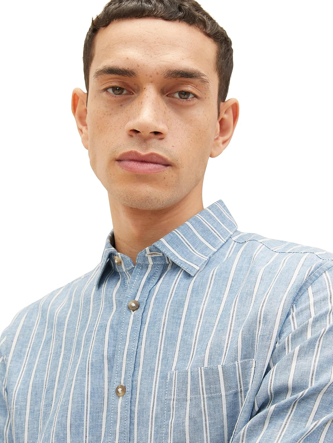 TOM TAILOR Herren Hemd mit Muster aus Leinen, 31246 - Blue Off White Navy Stripe
