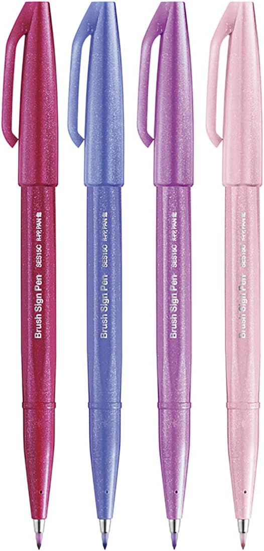 Pentel SES15C Brush Sign Pen Marker Flexible Spitze 12 Farben ass.ti &amp; SES15C Brush Sign Pen Set 4 t