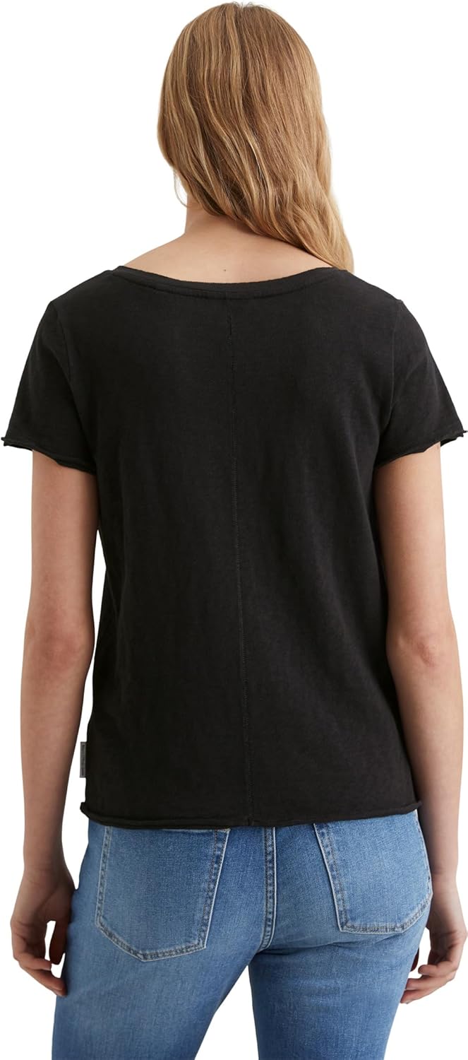 Marc O'Polo Denim Damen T-Shirt aus Bio-Baumwolle mit V-Ausschnitt XXS Schwarz, XXS Schwarz