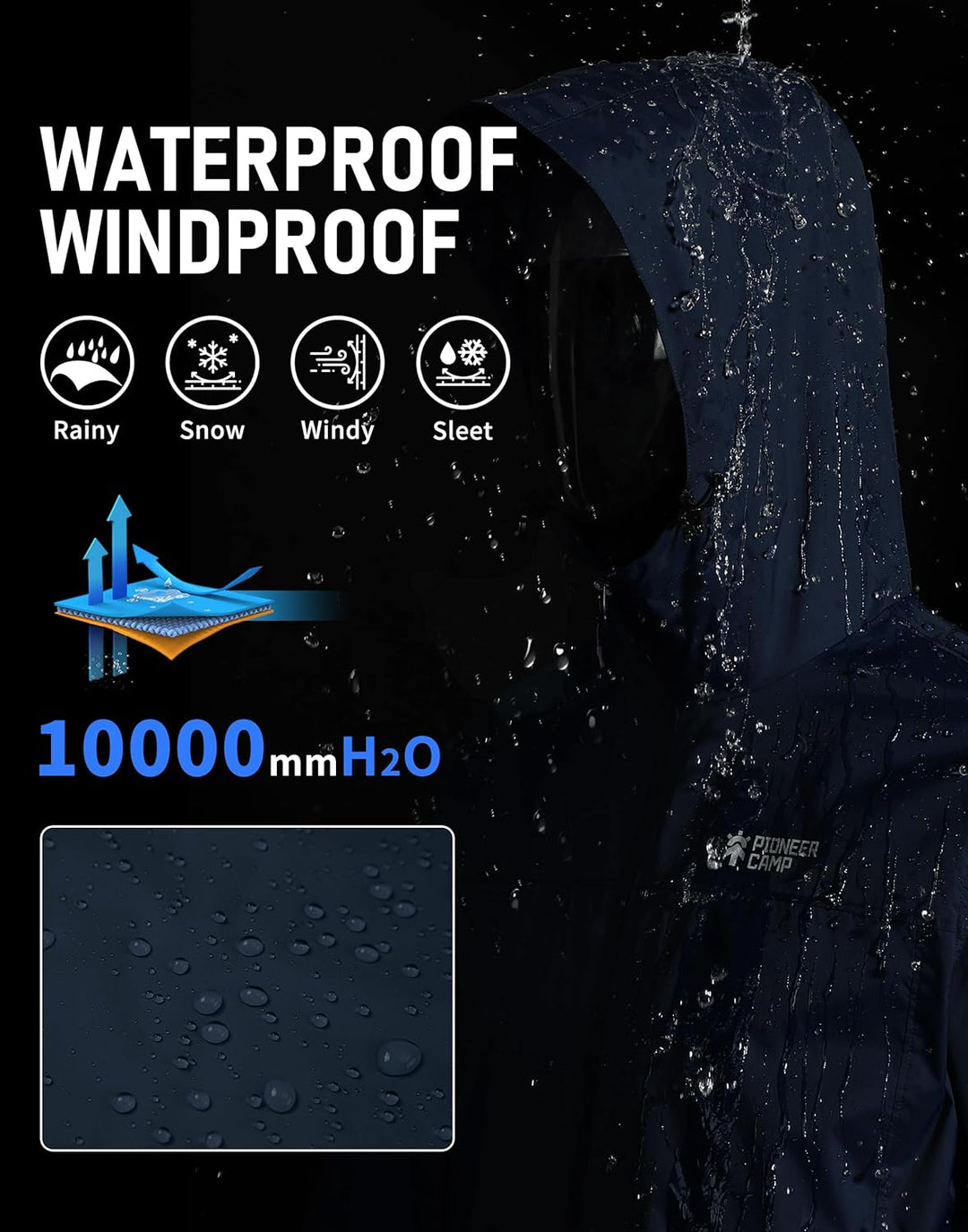 Pioneer Camp Herren Regenjacke Wasserdicht Atmungsaktiv Leichte Winddicht Windbreaker Packbare Outdo