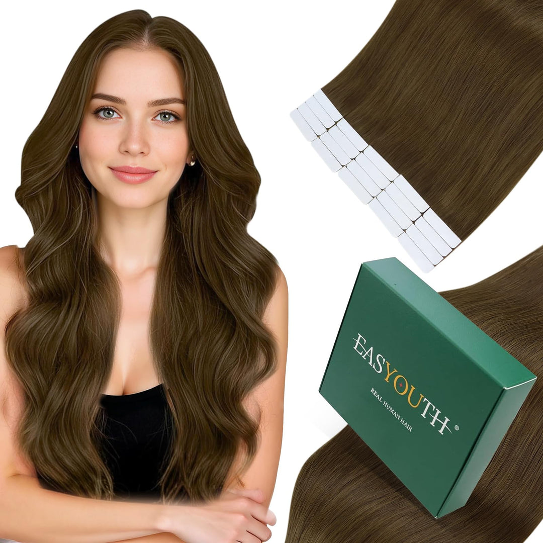 Easyouth Remy Tape Extension Echthaar Skin Weft Tape on Haar Extensions Mittelbraun Tape in Haarverl