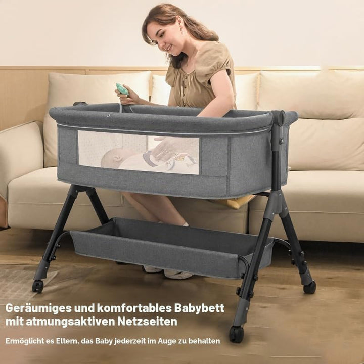 Next to me Krippe höhenverstellbar, tragbares Babybett, stabiles Babybett, 3-in-1, mit waschbarer Ma
