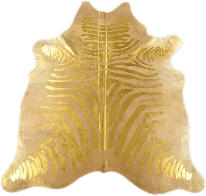 Generisch Kuhfell Stierfell Teppich Zebra Gold Devore ca. 220 x 180 cm aus Brasilien Kuhfell mit Zeb