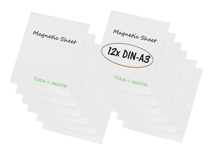 TUKA-i-AKUT 12x A3 Magnetfolie zum Beschriften und Zuschneiden, Flexibel Magnet Tafelfolie Magnetplä