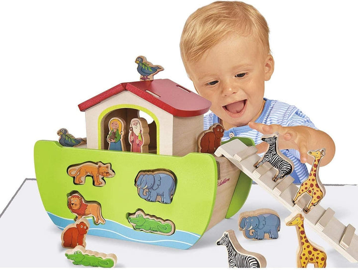 Eichhorn 100002084 - Steckspiel Arche Noah mit 16 Steckfiguren, abnehmbare Dach- und Rumpfteile, 14x