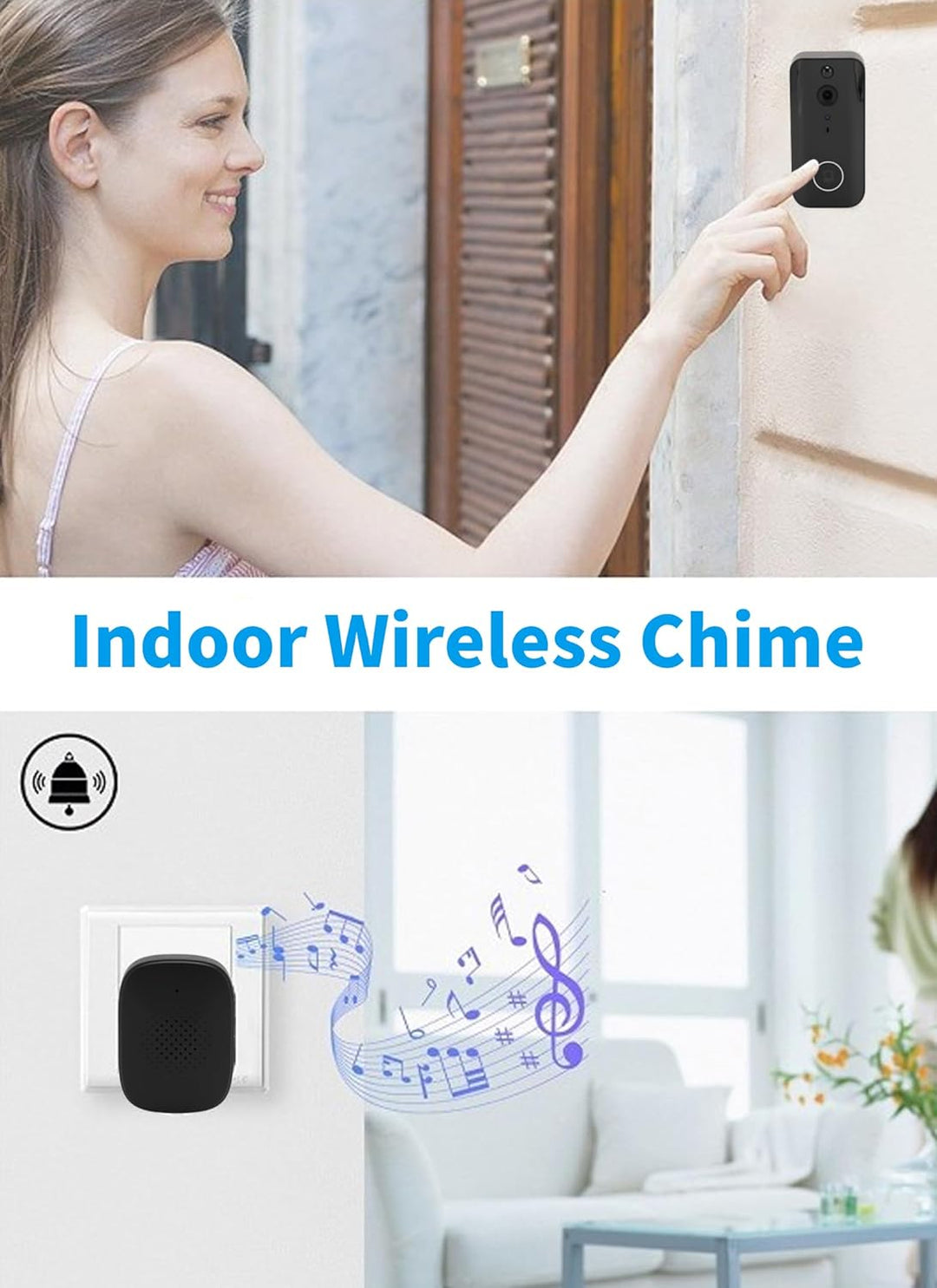 Diyeeni 1080P Kabellose Türklingelkamera, Full HD IR-Nachtsicht, PIR-Bewegungserkennung, 5G-WLAN-Ver