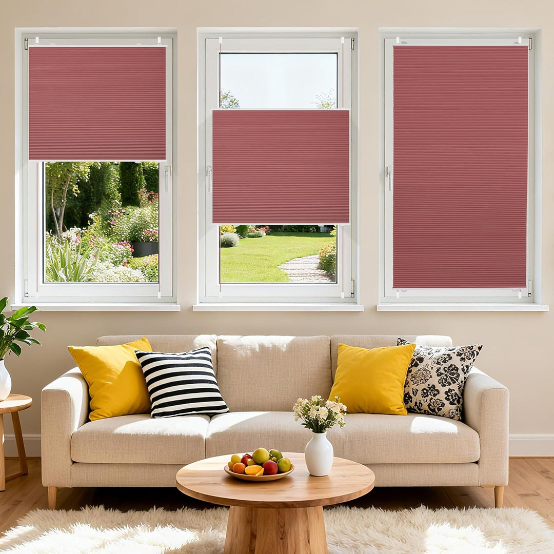 BelleMax Plissee Verdunklung Klemmfix Wabenplissee ohne Bohren Weinrot-Weiss 40x110cm(BxH), Thermo V