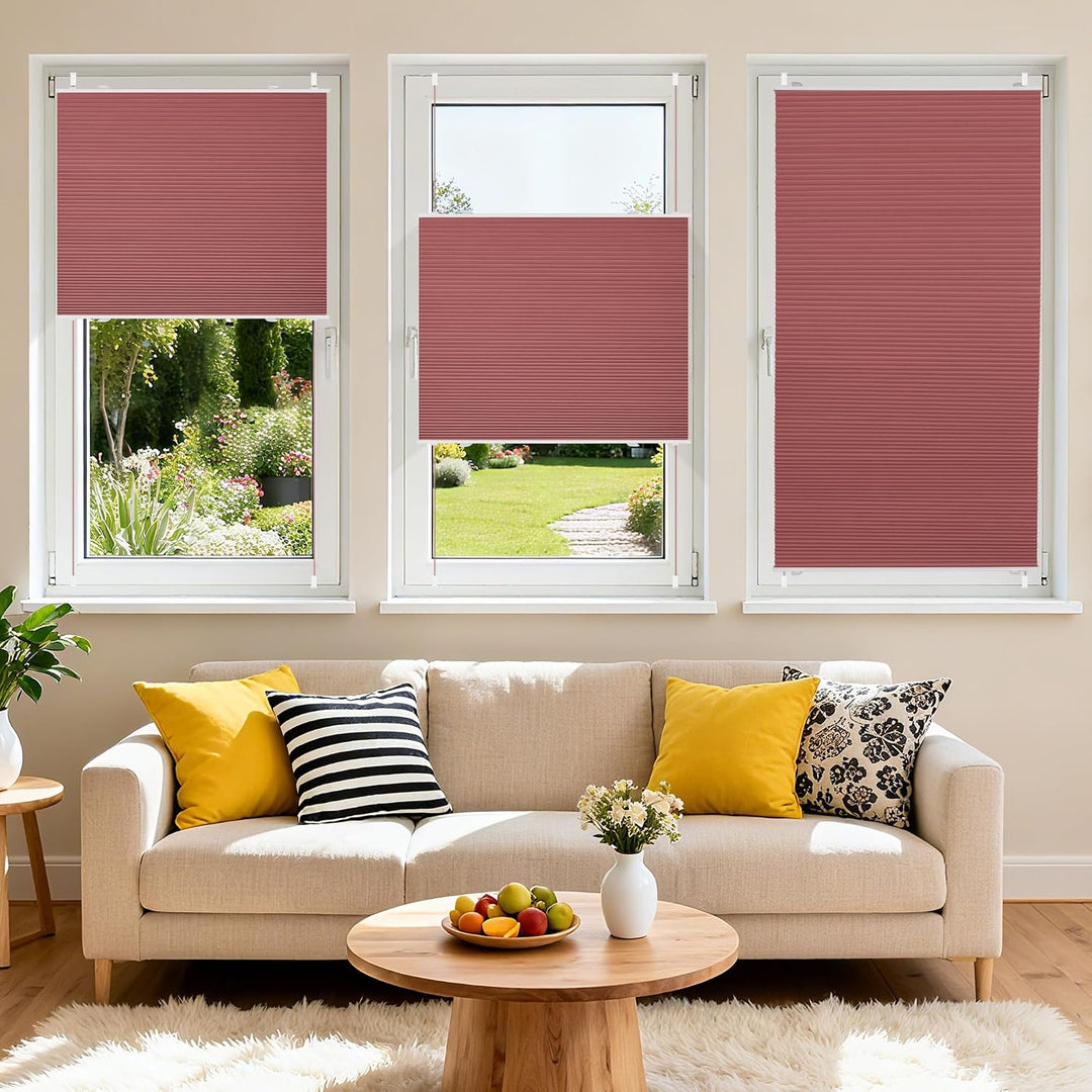 BelleMax Plissee Verdunklung Klemmfix Wabenplissee ohne Bohren Weinrot-Weiss 60x110cm(BxH), Thermo V