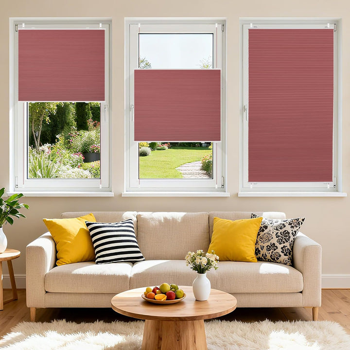 BelleMax Plissee Verdunklung Klemmfix Wabenplissee ohne Bohren Weinrot-Weiss 40x110cm(BxH), Thermo V