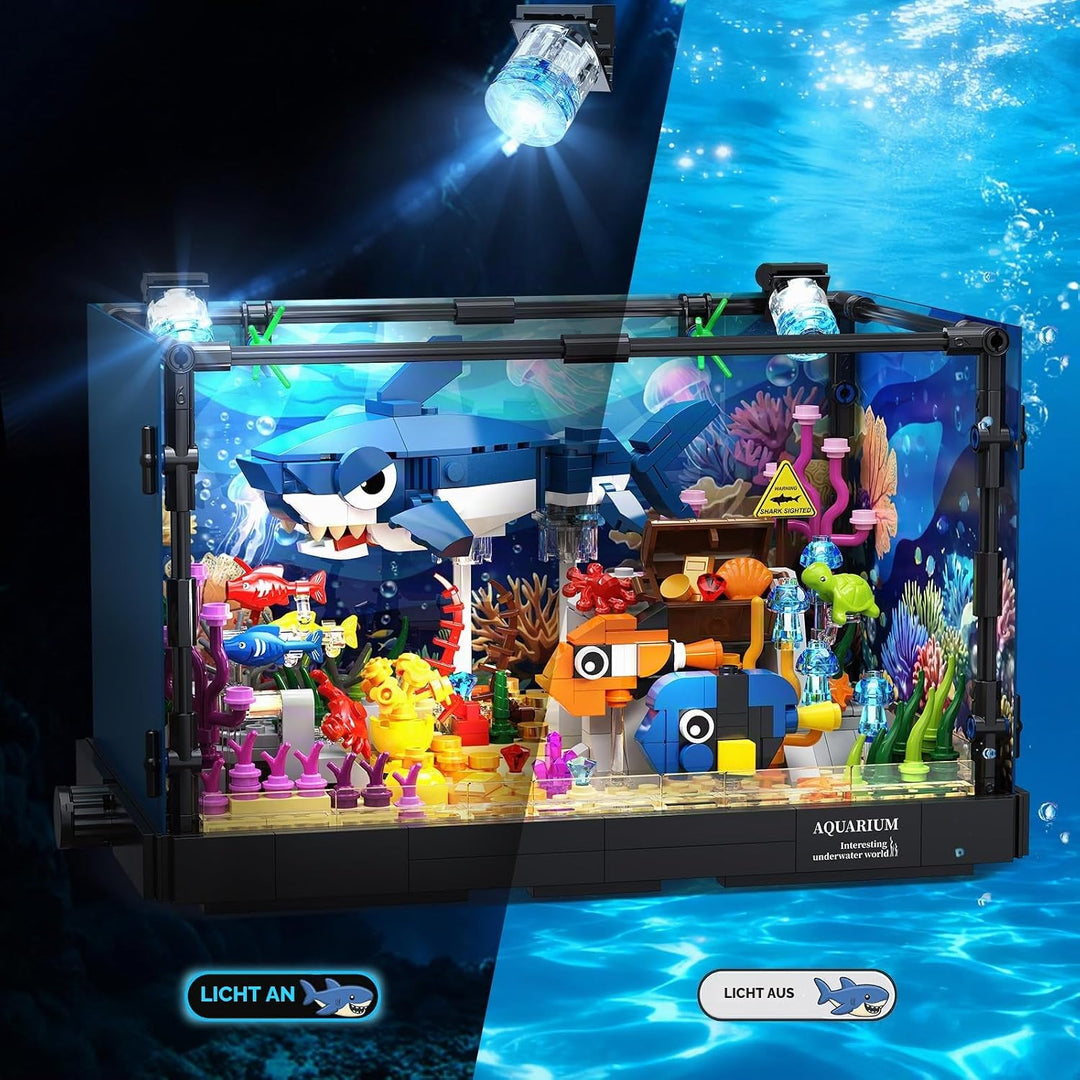 HOGOKIDS Technik Hai Aquarium Bauspielzeug mit Licht für Jungen ab 8 Jahren