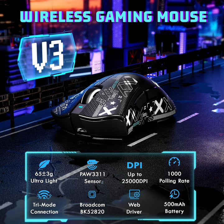 MAMBASNAKE X ATTACKSHARK V3 Kabellose Gaming-Maus mit Band,65g leicht,geteiltes Design für Rechtshän