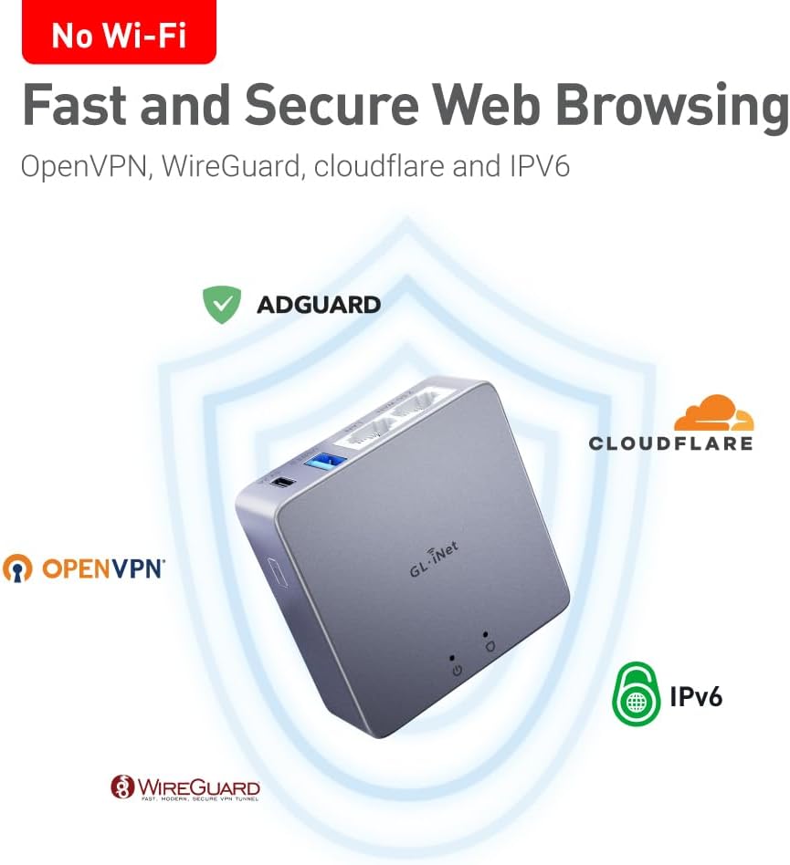 GL.iNet MT2500A (Brume 2) Mini-VPN-Sicherheitsgateway für Heimbüro und Remote-Arbeit, Hosting von VP