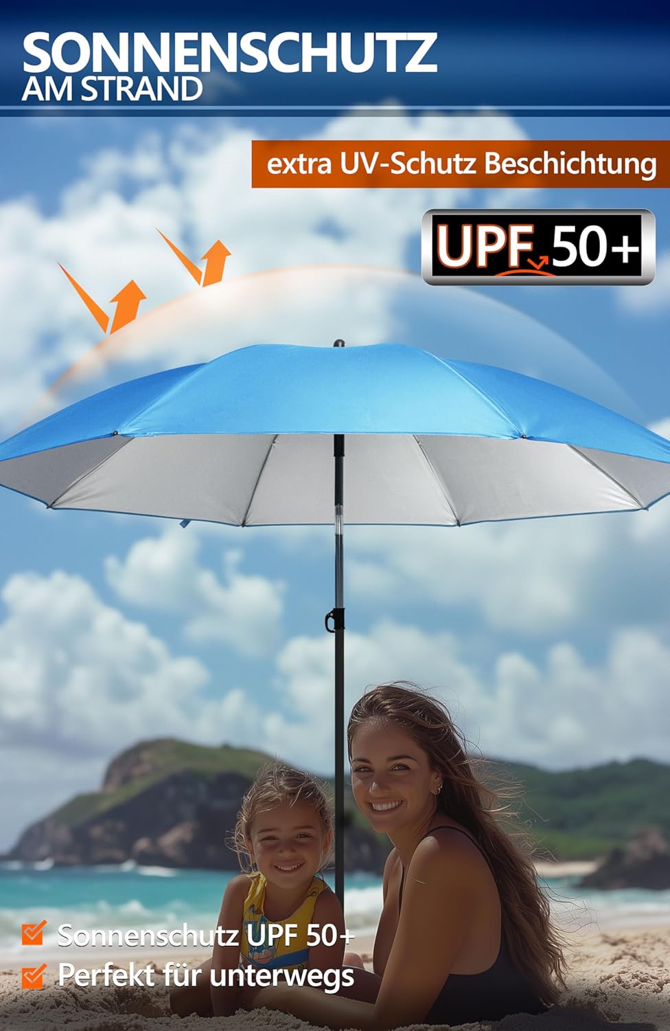 4smile Sunnyjoy Sonnenschirm Strand 3-IN-1 Set - Strandschirm windfest stabil, UPF 50+ Sonnenschirm