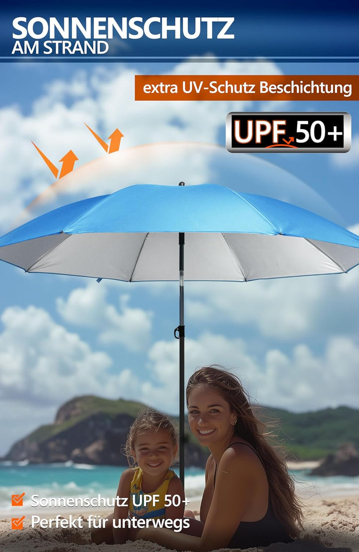 4smile Sunnyjoy Sonnenschirm Strand 3-IN-1 Set - Strandschirm windfest stabil, UPF 50+ Sonnenschirm