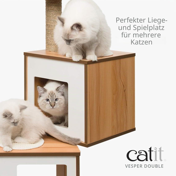 VESPER Catit 52048 Vesper Katzenmöbel Double, walnuss, zwei Kubus-Höhlen mit einer Plattform, 1 Stüc