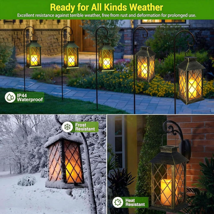 Yowin Solarlaterne für Aussen 35cm Grosse Solarlampen Garten mit Flammeneffekte Kerze, Gewalztes Gla