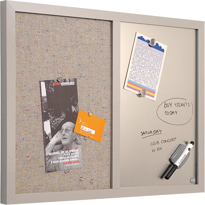 Bi-Office Kombitafel Lavander, Pinnwand und Whiteboard, Perlenfarben Textiloberfläche und Silber Mag