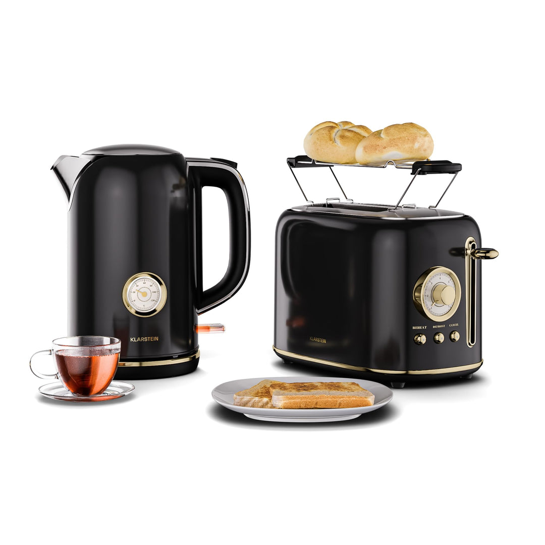 Klarstein Victoria Toaster Wasserkocher Set, Retro Design, 2 Scheiben Toaster mit 7 Bräunungsstufen